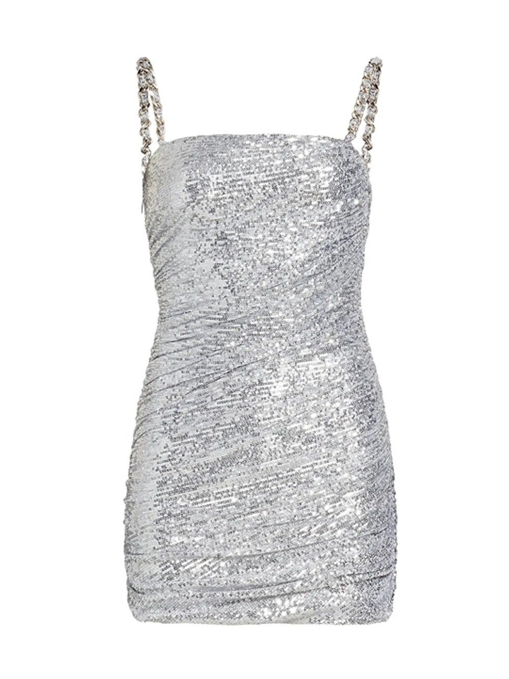 BALMAIN Sequined Ruched Sleeveless Silver Mini Dress